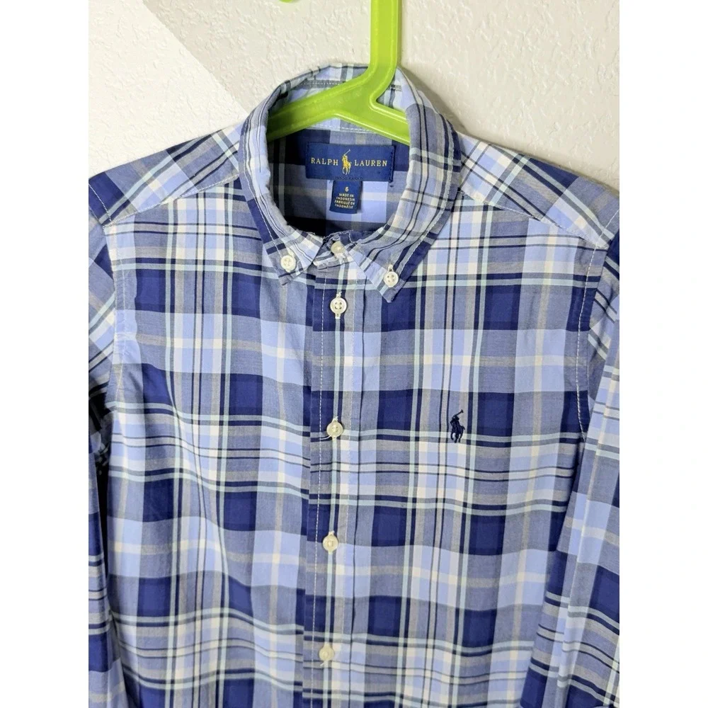 Ralph Lauren Boys Size 6 Blue Plaid Long Sleeve Button Down Cotton Shirt Preppy